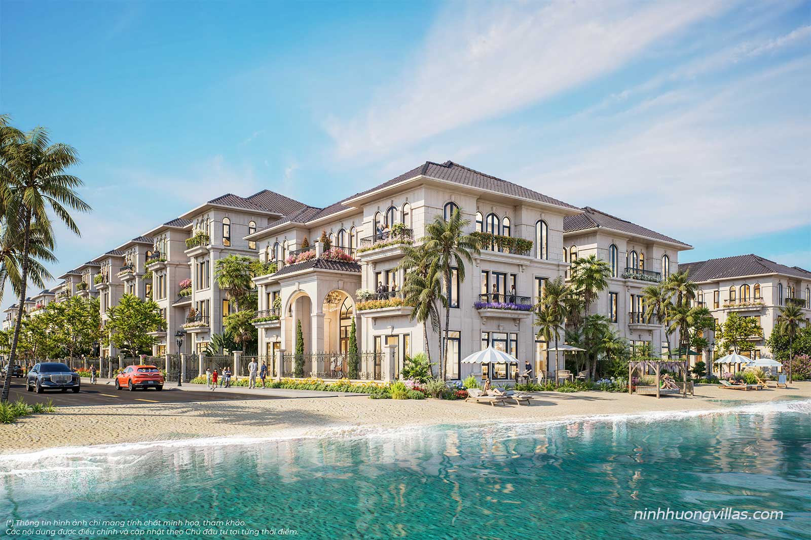 Phối cảnh biệt thự đơn lập mặt biển phong cách Địa Trung Hải siêu sang tại phân khu Vịnh Bình Minh 1 dự án Vinhomes Global Gate Hạ Long.