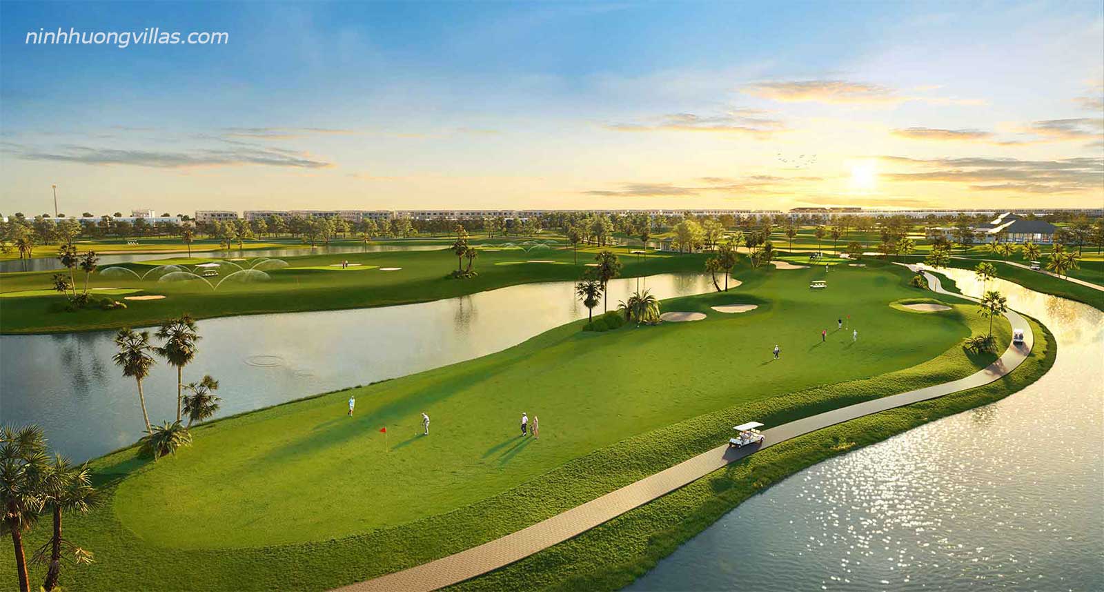 Phối cảnh tiện ích quần thể sân golf 230ha đẳng cấp ôm trọn phân khu Vịnh Bình Minh 1 tại siêu dự án Vinhomes Global Gate Hạ Long.
