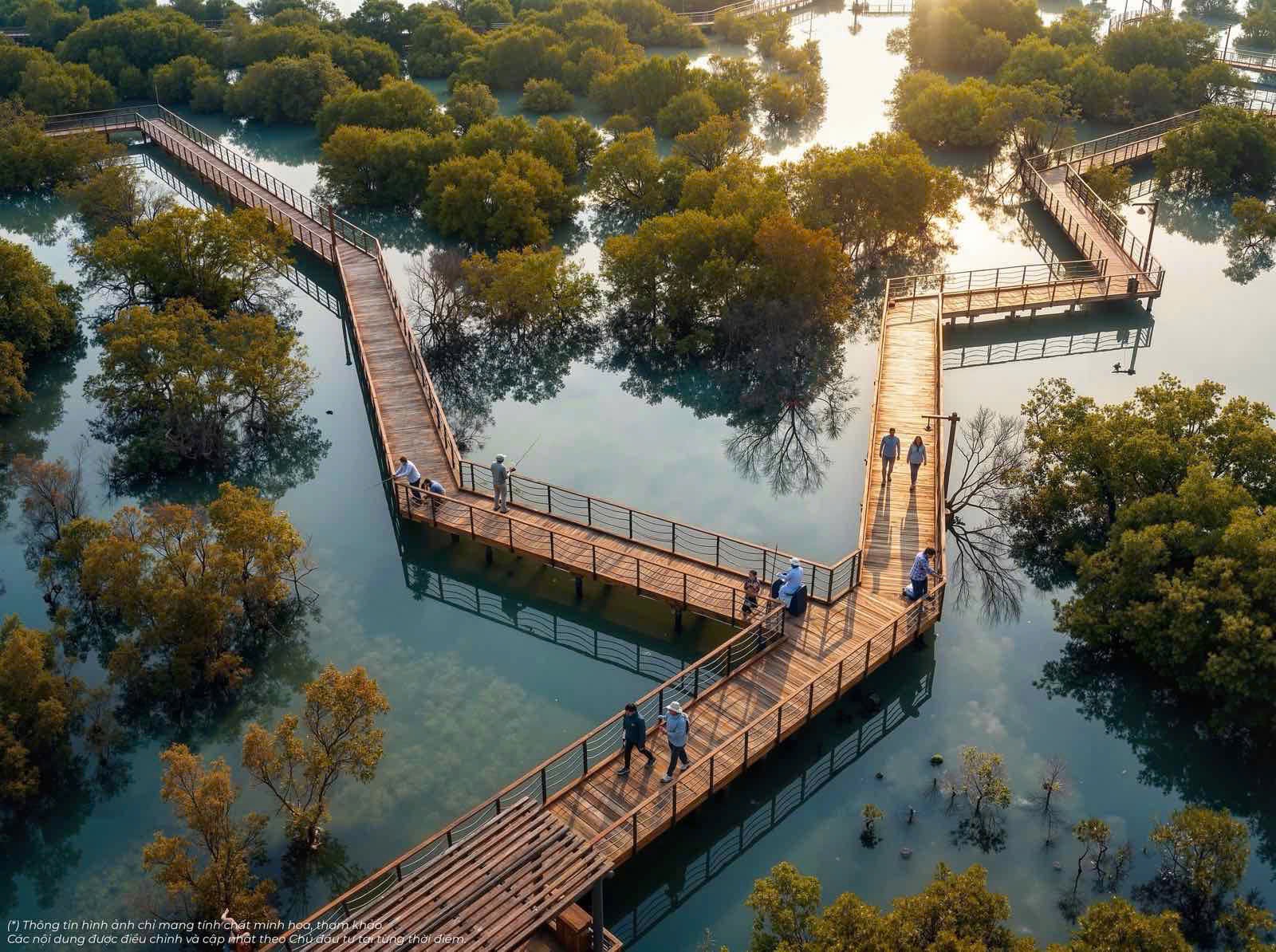 Công viên rừng ngập mặn Wonder Mangrove tại Vinhomes Global Gate Hạ Long với hệ sinh thái tự nhiên và cầu gỗ trên mặt nước