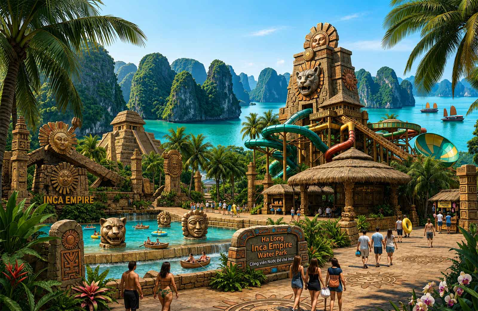 Phối cảnh công viên giải trí chủ đề VinWonders Đảo Kỳ Quan quy mô 81ha, siêu tiện ích liền kề phân khu Vịnh Bình Minh 1 dự án Vinhomes Global Gate Hạ Long.